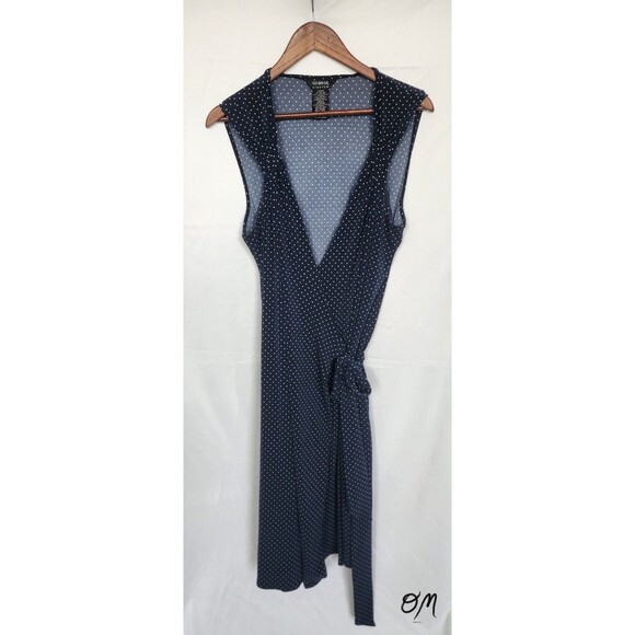 Womens George Stretch Navy White Polka Dot Wrap Dress - XL - Picture 1 of 4